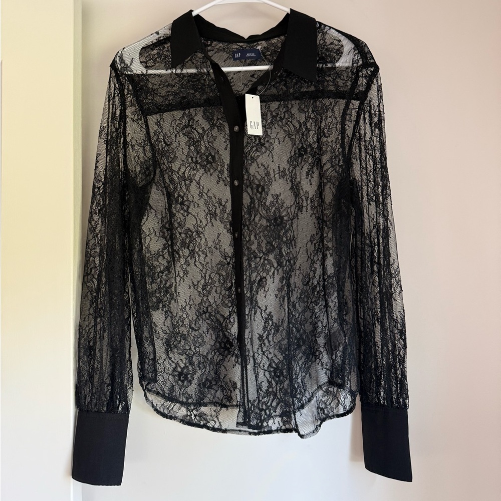 GAP Sheer Black Lace Shirt